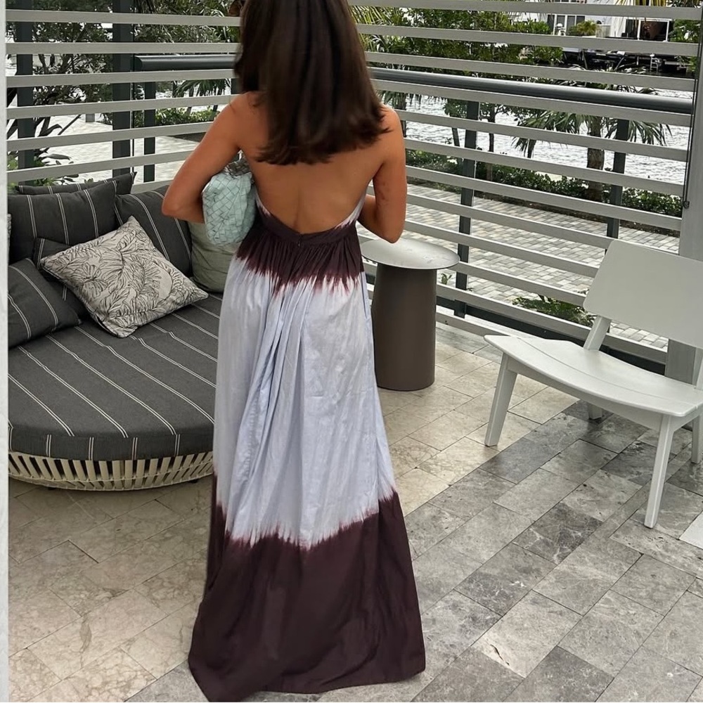 A.L.C. Light Blue and Dark Brown Tie-Dye Halter Maxi Dress - Picture 3 of 9